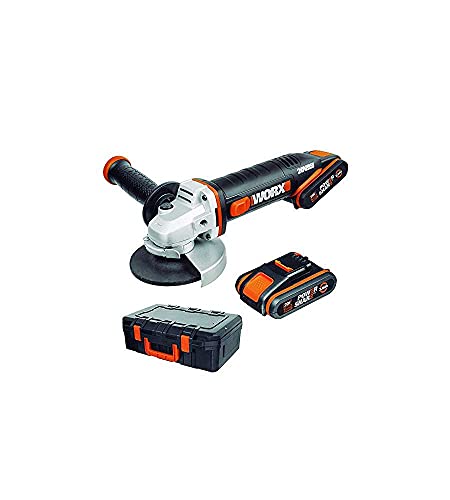 WORX WX800 Akku-Winkelschleifer 20V – einfach zum Schleifen & Schneiden – ergonomischer Komfort mit schmalem Körper & Zusatzhandgriff – schneller Scheibenwechsel – inkl. 2 Akkus (20V 2Ah) & Ladegerät