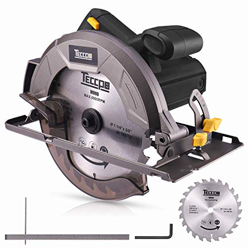 Kreissäge, TECCPO 5800RPM 1200W Handkreissäge, 1×24T Kreissägeblatt, Schnitttiefe: 63mm (90º)/45mm (45º), Doppelter Sicherheitsschalter und Kupfermotor, zum Scheiden von Holz und Weichmetall - TACS22P